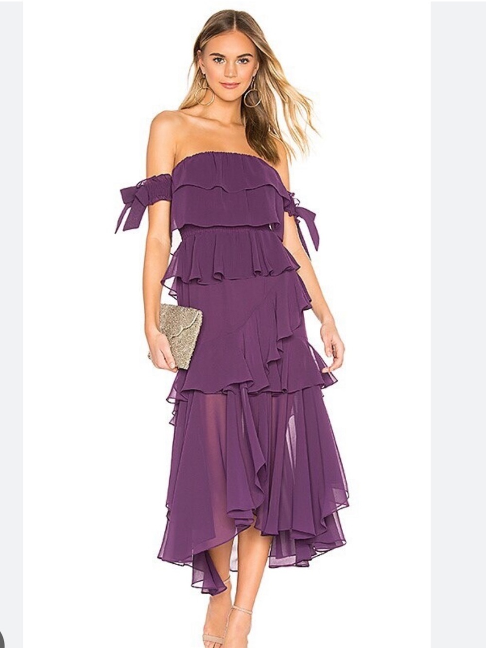 Revolve Misa Los Angeles Isidora Purple Flowy Off Shouldet Dress